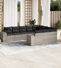10-tlg. Garten-Sofagarnitur mit Kissen Hellgrau Poly Rattan