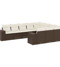 10-tlg. Garten-Sofagarnitur mit Kissen Braun Poly Rattan