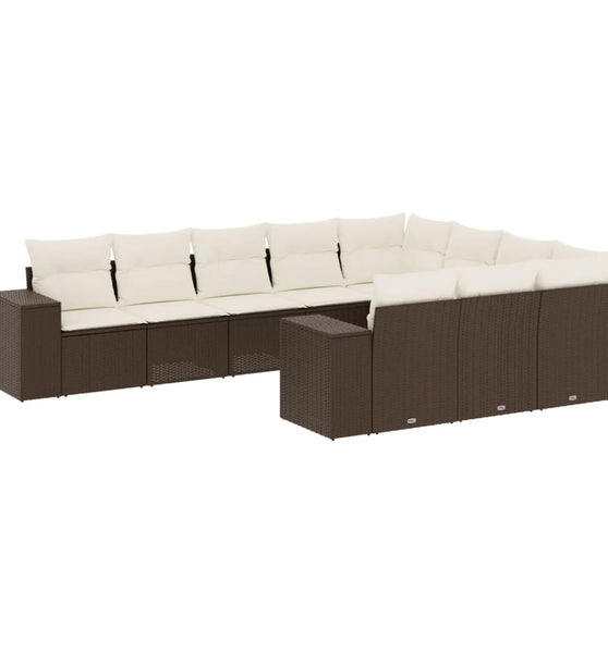 10-tlg. Garten-Sofagarnitur mit Kissen Braun Poly Rattan