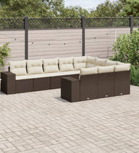 10-tlg. Garten-Sofagarnitur mit Kissen Braun Poly Rattan
