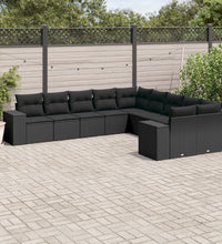10-tlg. Garten-Sofagarnitur mit Kissen Schwarz Poly Rattan