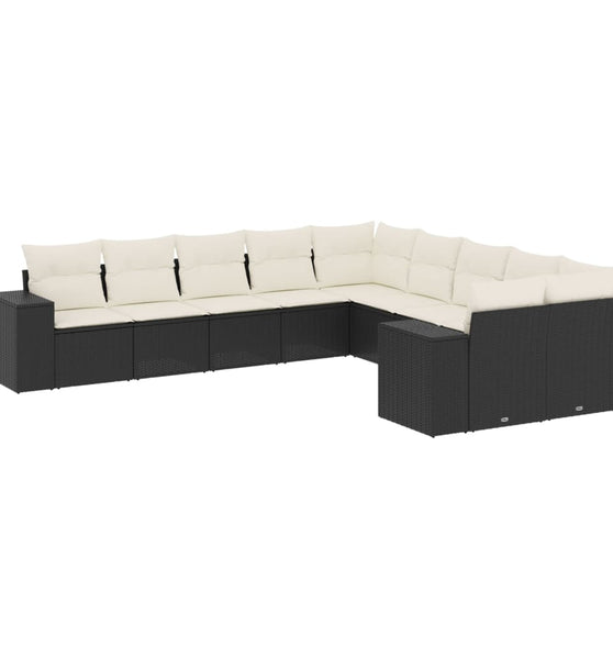 10-tlg. Garten-Sofagarnitur mit Kissen Schwarz Poly Rattan