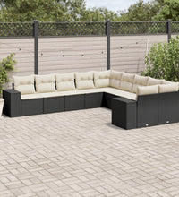 10-tlg. Garten-Sofagarnitur mit Kissen Schwarz Poly Rattan