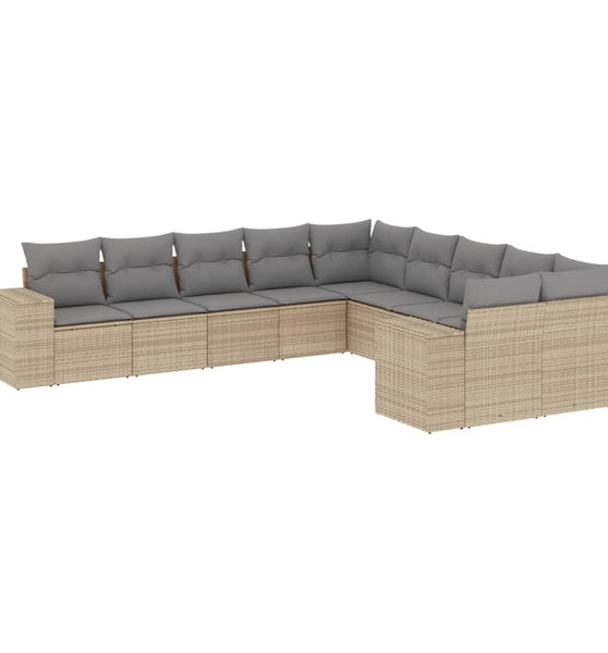 10-tlg. Garten-Sofagarnitur mit Kissen Beige Poly Rattan
