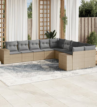 10-tlg. Garten-Sofagarnitur mit Kissen Beige Poly Rattan
