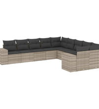 10-tlg. Garten-Sofagarnitur mit Kissen Hellgrau Poly Rattan