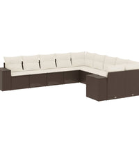10-tlg. Garten-Sofagarnitur mit Kissen Braun Poly Rattan