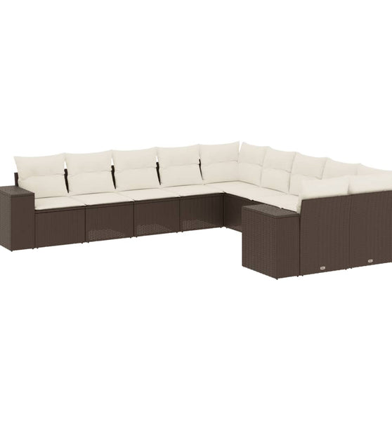 10-tlg. Garten-Sofagarnitur mit Kissen Braun Poly Rattan