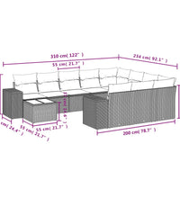 11-tlg. Garten-Sofagarnitur mit Kissen Beige Poly Rattan