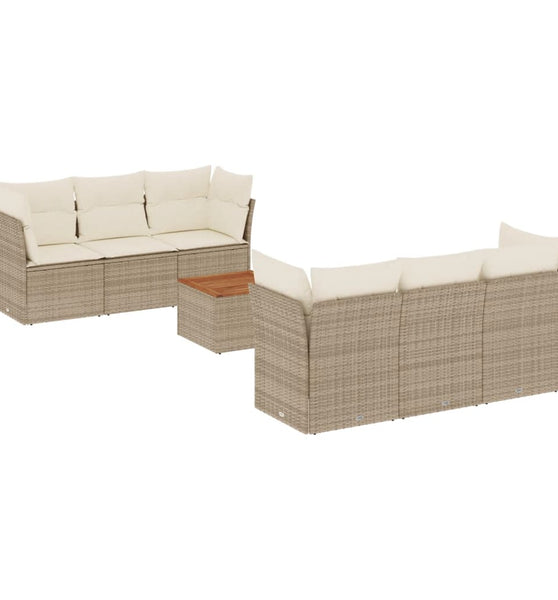 7-tlg. Garten-Sofagarnitur mit Kissen Beige Poly Rattan