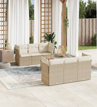 7-tlg. Garten-Sofagarnitur mit Kissen Beige Poly Rattan