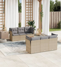 7-tlg. Garten-Sofagarnitur mit Kissen Beige Poly Rattan