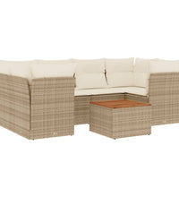 7-tlg. Garten-Sofagarnitur mit Kissen Beige Poly Rattan