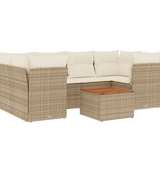 7-tlg. Garten-Sofagarnitur mit Kissen Beige Poly Rattan