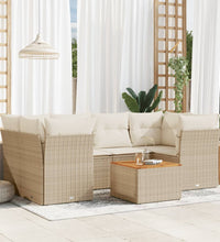 7-tlg. Garten-Sofagarnitur mit Kissen Beige Poly Rattan