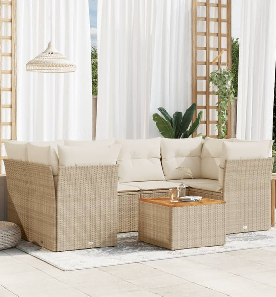 7-tlg. Garten-Sofagarnitur mit Kissen Beige Poly Rattan