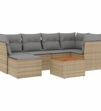 7-tlg. Garten-Sofagarnitur mit Kissen Beige Poly Rattan