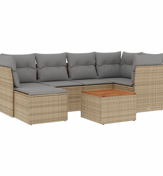 7-tlg. Garten-Sofagarnitur mit Kissen Beige Poly Rattan