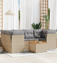 7-tlg. Garten-Sofagarnitur mit Kissen Beige Poly Rattan
