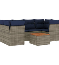 7-tlg. Garten-Sofagarnitur mit Kissen Grau Poly Rattan