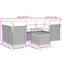7-tlg. Garten-Sofagarnitur mit Kissen Grau Poly Rattan