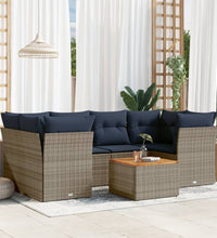 7-tlg. Garten-Sofagarnitur mit Kissen Grau Poly Rattan