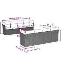 9-tlg. Garten-Sofagarnitur mit Kissen Grau Poly Rattan