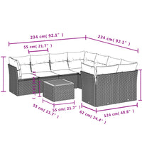 9-tlg. Garten-Sofagarnitur mit Kissen Grau Poly Rattan