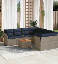 9-tlg. Garten-Sofagarnitur mit Kissen Grau Poly Rattan