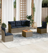 6-tlg. Garten-Sofagarnitur mit Kissen Grau Poly Rattan