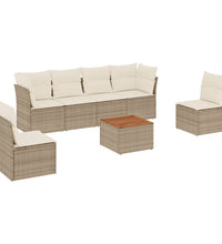 7-tlg. Garten-Sofagarnitur mit Kissen Beige Poly Rattan