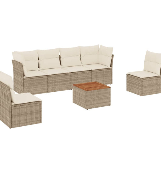 7-tlg. Garten-Sofagarnitur mit Kissen Beige Poly Rattan