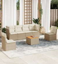 7-tlg. Garten-Sofagarnitur mit Kissen Beige Poly Rattan
