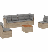 7-tlg. Garten-Sofagarnitur mit Kissen Beige Poly Rattan