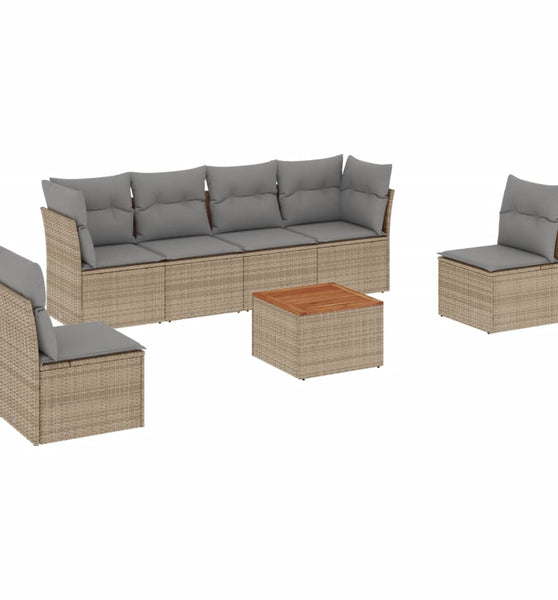 7-tlg. Garten-Sofagarnitur mit Kissen Beige Poly Rattan