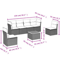 7-tlg. Garten-Sofagarnitur mit Kissen Beige Poly Rattan