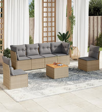 7-tlg. Garten-Sofagarnitur mit Kissen Beige Poly Rattan