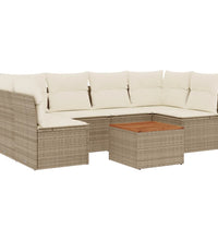 7-tlg. Garten-Sofagarnitur mit Kissen Beige Poly Rattan