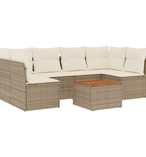 7-tlg. Garten-Sofagarnitur mit Kissen Beige Poly Rattan