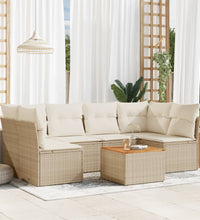 7-tlg. Garten-Sofagarnitur mit Kissen Beige Poly Rattan