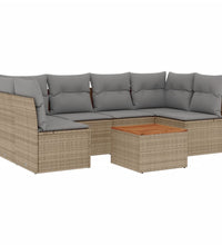 7-tlg. Garten-Sofagarnitur mit Kissen Beige Poly Rattan