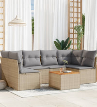 7-tlg. Garten-Sofagarnitur mit Kissen Beige Poly Rattan