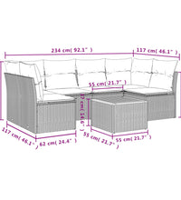 7-tlg. Garten-Sofagarnitur mit Kissen Grau Poly Rattan