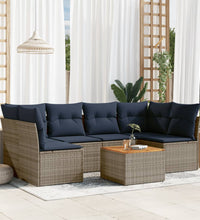 7-tlg. Garten-Sofagarnitur mit Kissen Grau Poly Rattan