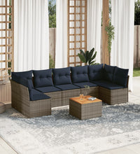 8-tlg. Garten-Sofagarnitur mit Kissen Grau Poly Rattan