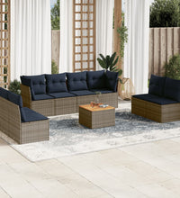 9-tlg. Garten-Sofagarnitur mit Kissen Grau Poly Rattan