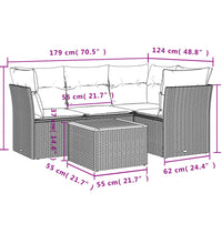 5-tlg. Garten-Sofagarnitur mit Kissen Grau Poly Rattan