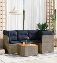 5-tlg. Garten-Sofagarnitur mit Kissen Grau Poly Rattan