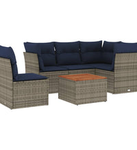 6-tlg. Garten-Sofagarnitur mit Kissen Grau Poly Rattan