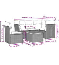 6-tlg. Garten-Sofagarnitur mit Kissen Grau Poly Rattan